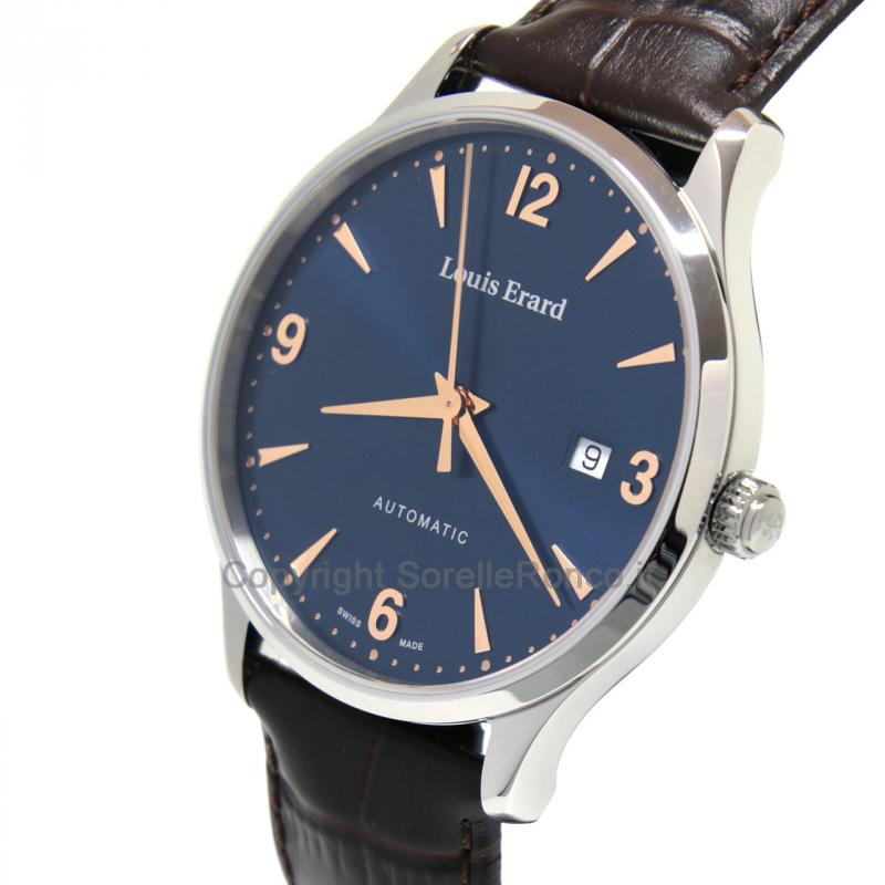 LOUIS ERARD 1931 BLU 40MM AUTO DAY DATE PELLE NERA