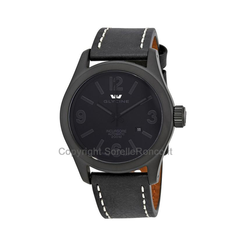 GLYCINE INCURSORE NERO PELLE PVD 46 MM