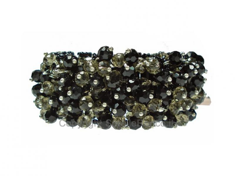 BRACCIALE ONICE NERA E QUARZI GRIGI