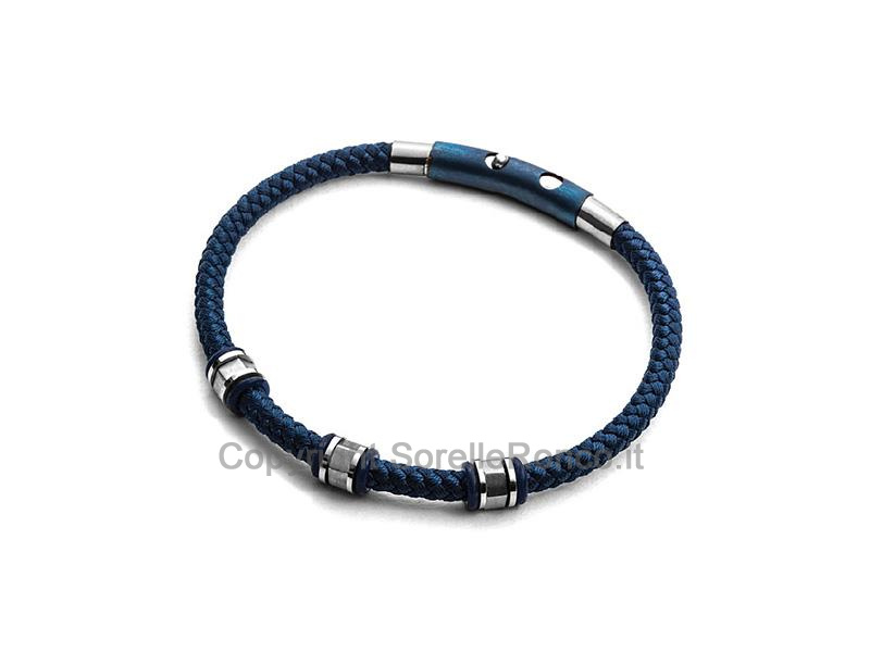 4US BRACCIALE BOLTS CORDA BLU ACCIAIO 21CM