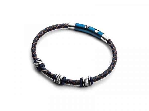 4UBR2014 - 4US Bracciale Washers Cuoio Blu Acciaio 21cm