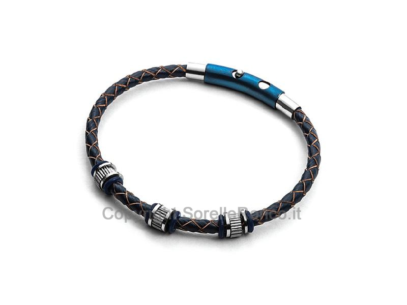 4US BRACCIALE WASHERS CUOIO BLU ACCIAIO 21CM