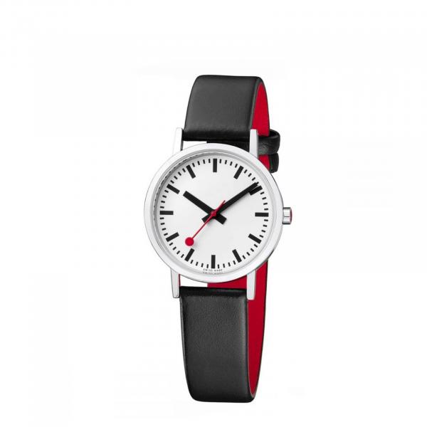 A658-30323-16OM - Mondaine Classic Pure Bianco 30mm Pelle Nera/Rossa