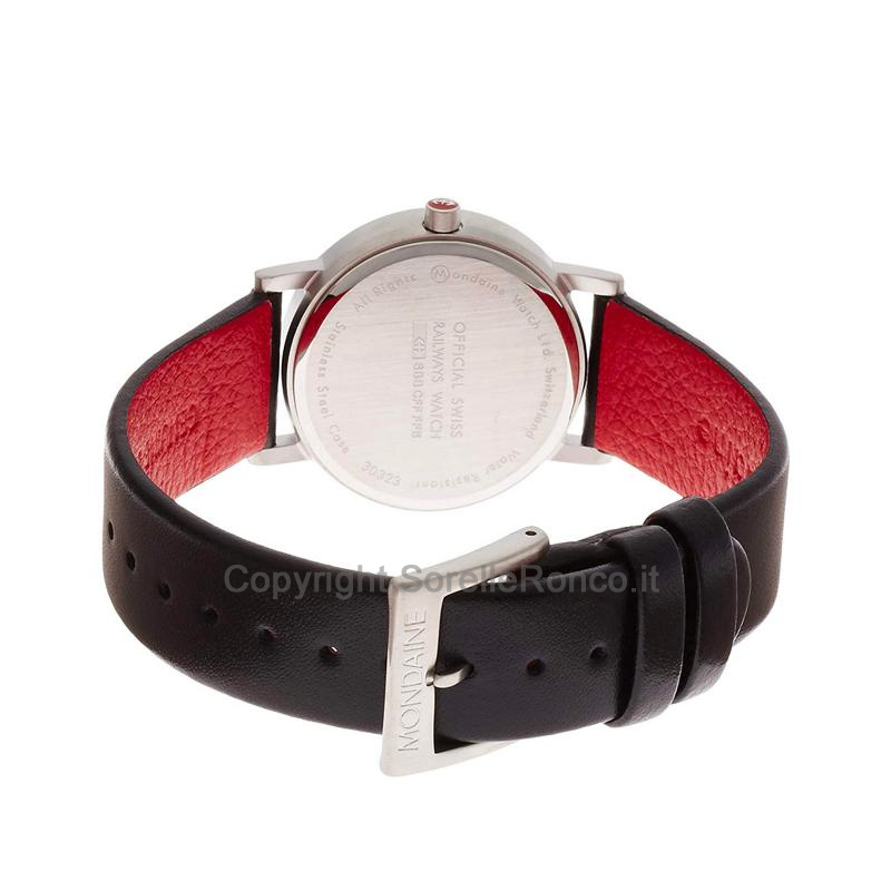 MONDAINE CLASSIC PURE BIANCO 36MM PELLE NERA/ROSSA