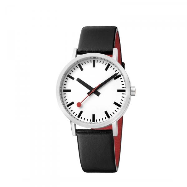 A660-30314-16OM - Mondaine Classic Pure Bianco 36mm Pelle Nera/Rossa