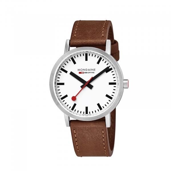 A660-30360-16SBT - Mondaine Classic Pure Bianco 40mm Pelle Marrone