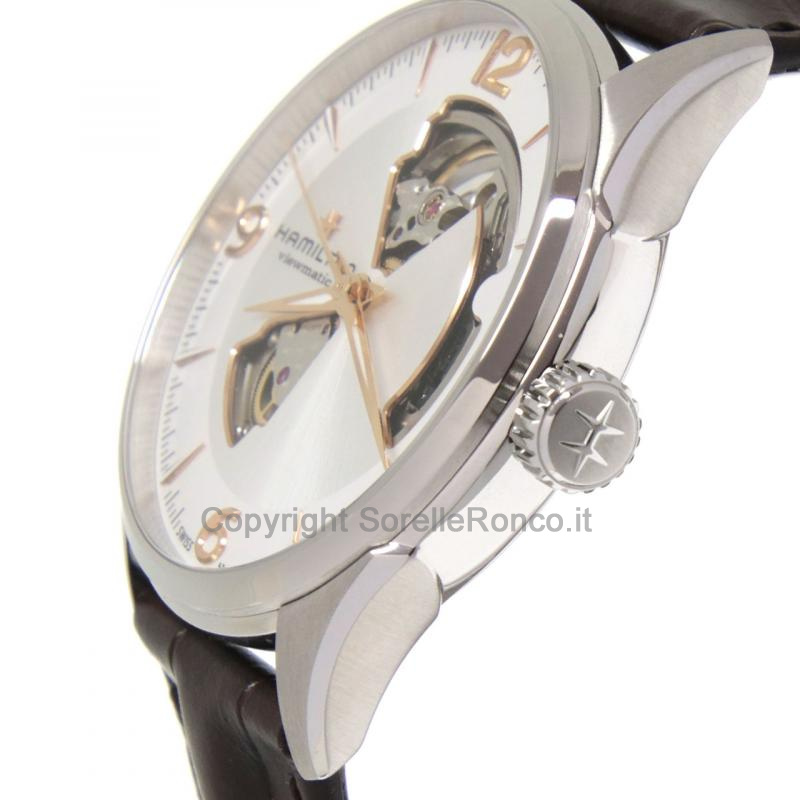 HAMILTON JAZZMASTER 42MM SILVER OPEN HEART PELLE