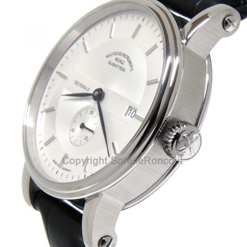 MÜHLE GLASHÜTTE TEUTONIA II SILVER 41MM PELLE NERA