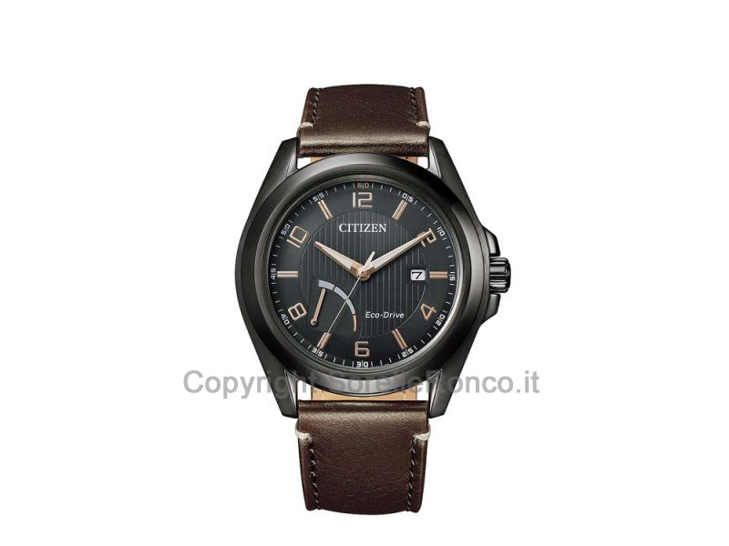 CITIZEN OF COLLECTION NERO IP 43MM PELLE MARRONE
