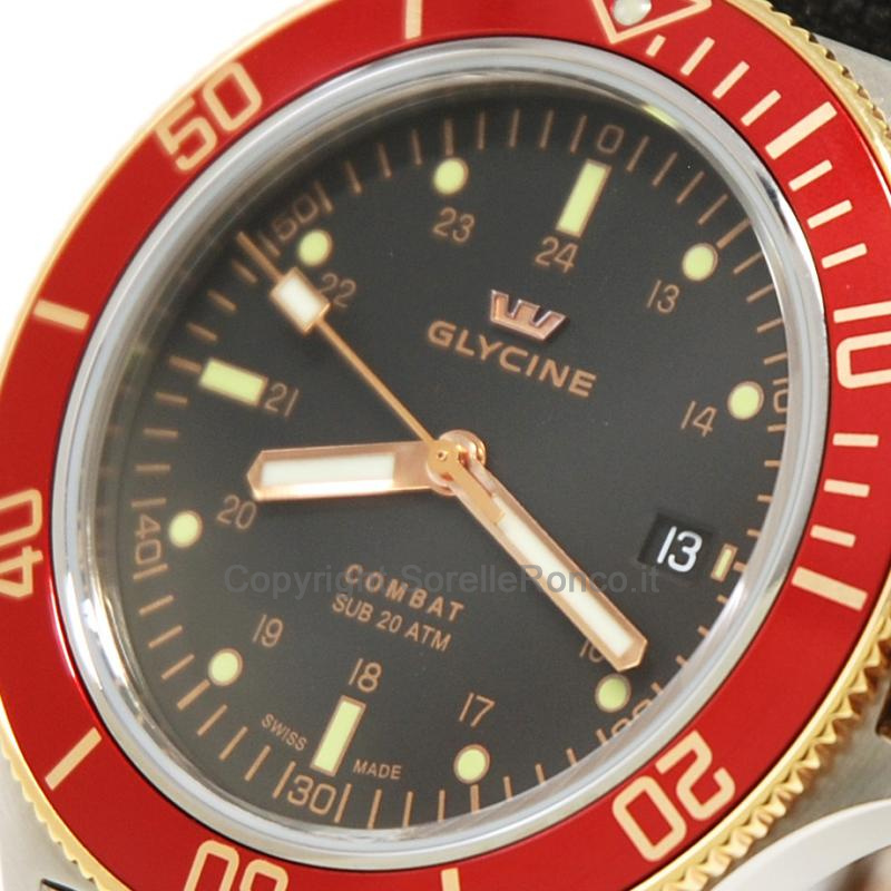 GLYCINE COMBAT SUB ROSSO E NERO 42MM