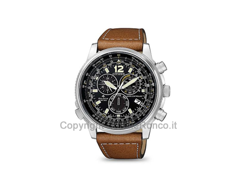 OROLOGIO CITIZEN RADIO NERO PELLE MARRONE 45MM