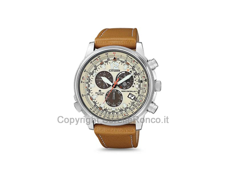 OROLOGIO CITIZEN RADIO BEIGE PELLE MARRONE 45MM