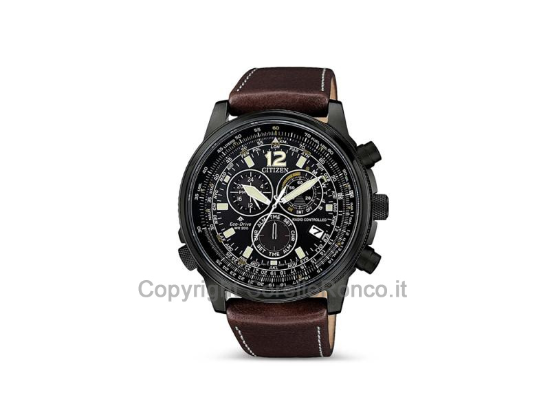 OROLOGIO CITIZEN RADIO NERO PELLE MARRONE 45MM