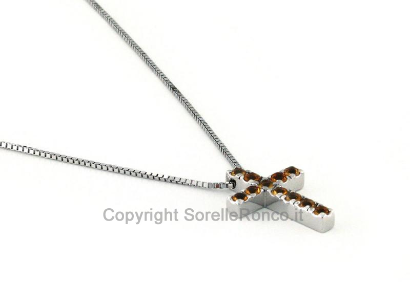 COLLANA ORO CROCE ZIRCONI GIALLI
