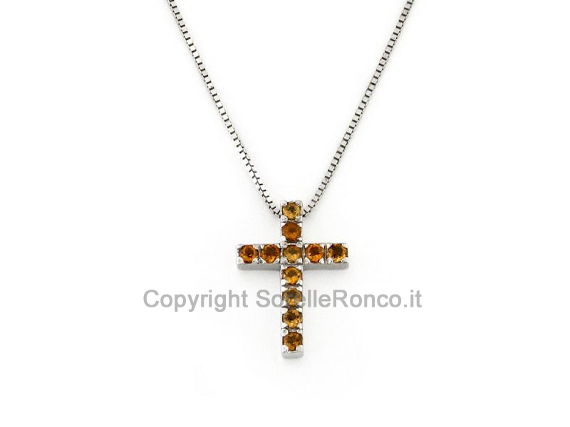 COLLANA ORO CROCE ZIRCONI GIALLI