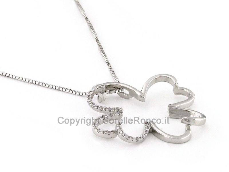 COLLANA QUADRIFOGLIO ORO BIANCO ZIRCONI