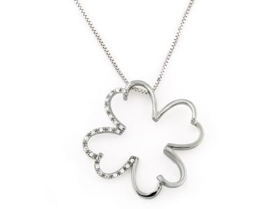 Collana Quadrifoglio Oro Bianco Zirconi