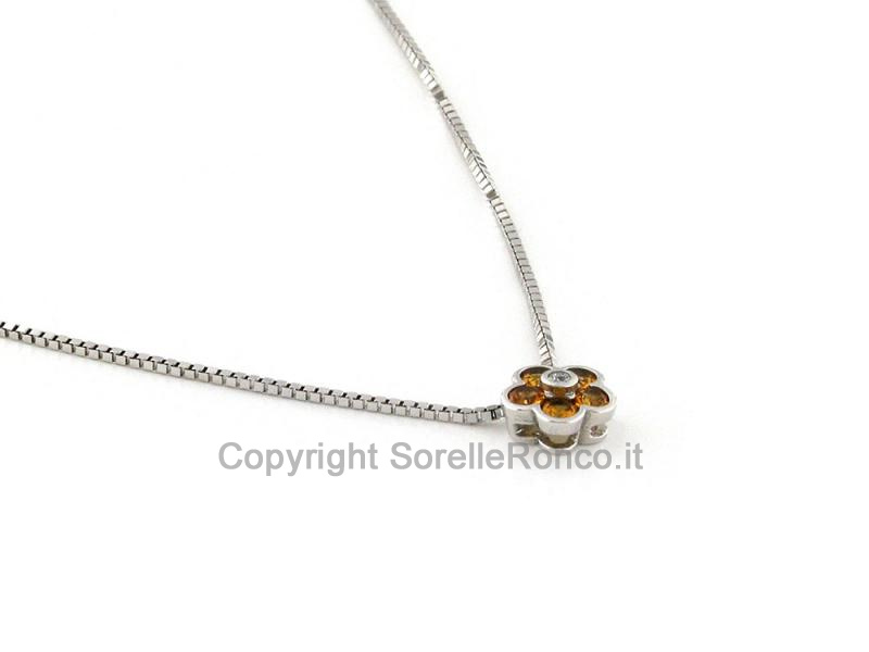 COLLANA FIORE ORO BIANCO ZIRCONI