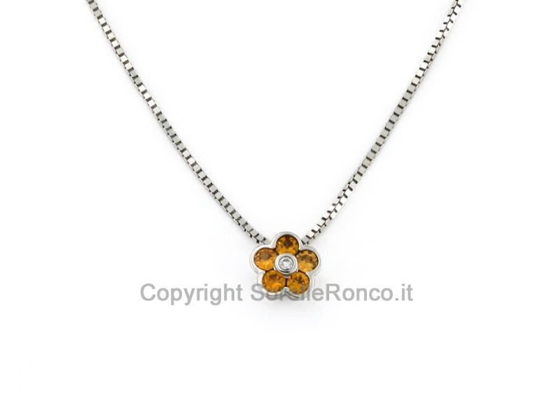 COLLANA FIORE ORO BIANCO ZIRCONI