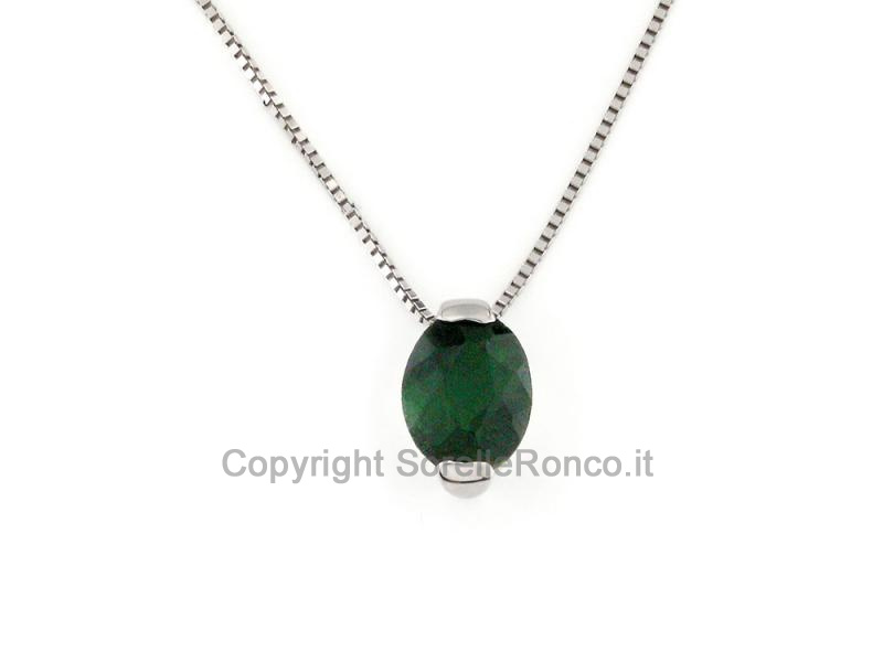 COLLANA ORO CON PIETRA TORMALINA VERDE OVALE