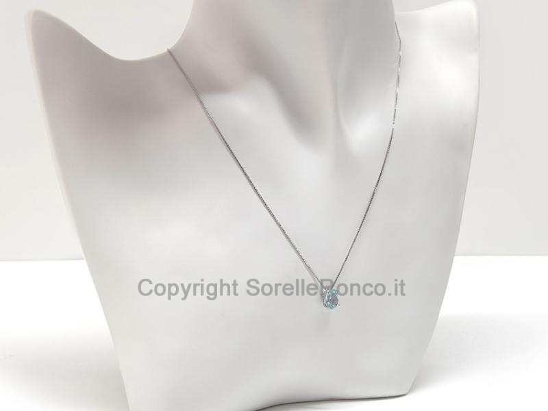 COLLANA ORO BIANCO TOPAZIO AZZURRO OVALE