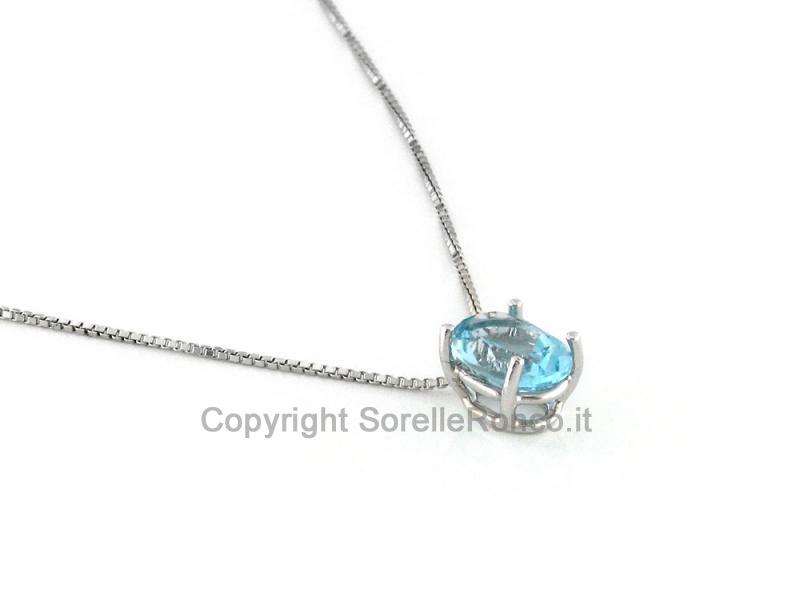 COLLANA ORO BIANCO TOPAZIO AZZURRO OVALE