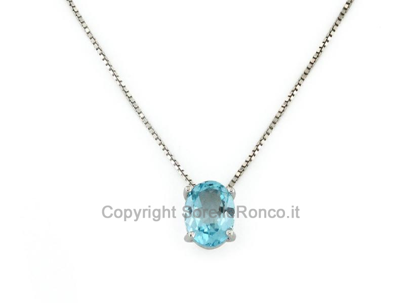 COLLANA ORO BIANCO TOPAZIO AZZURRO OVALE