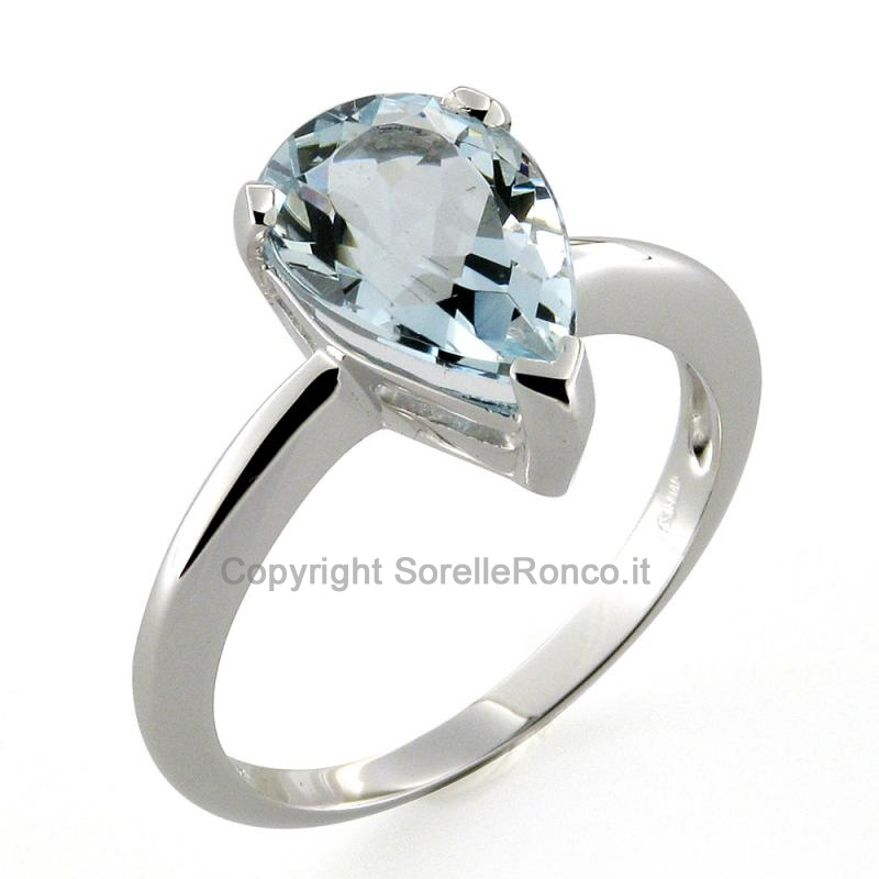 ANELLO ACQUAMARINA A GOCCIA 8X12MM