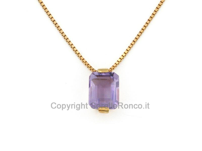 COLLANA ORO GIALLO CON AMETISTA VIOLA 