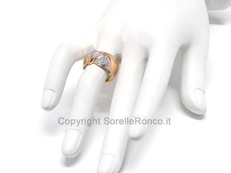 ANELLO DESIGN ORO GIALLO E BIANCO BRILLANTI PAVÉ