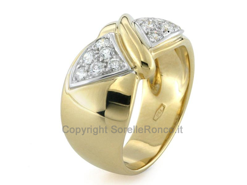 ANELLO DESIGN ORO GIALLO E BIANCO BRILLANTI PAVÉ