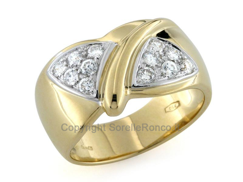 ANELLO DESIGN ORO GIALLO E BIANCO BRILLANTI PAVÉ