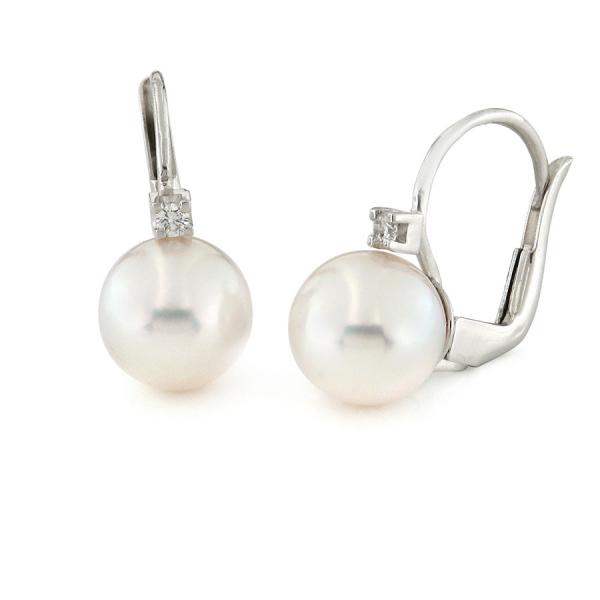 CF00147 - Orecchini Oro Diamanti e Perle Akoya ø 8.5-9 mm