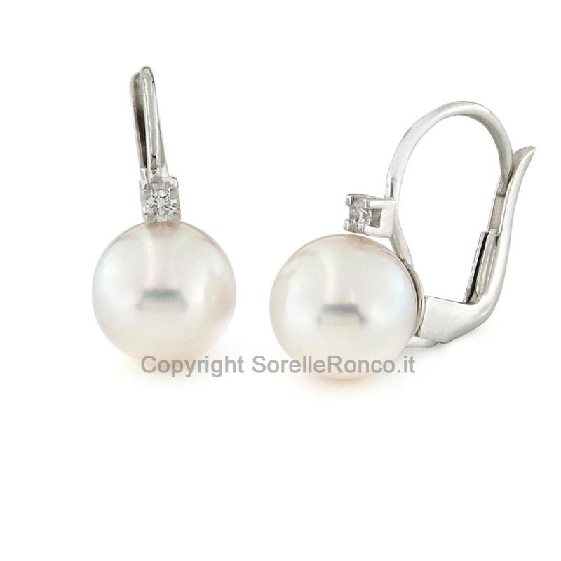ORECCHINI ORO DIAMANTI E PERLE AKOYA Ø 8.5-9 MM