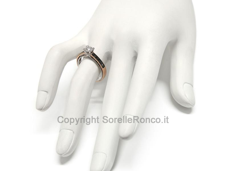 ANELLO SOLITARIO ORO BIANCO E ROSA  0.43 CT