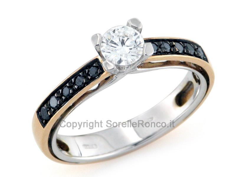 ANELLO SOLITARIO ORO BIANCO E ROSA  0.43 CT