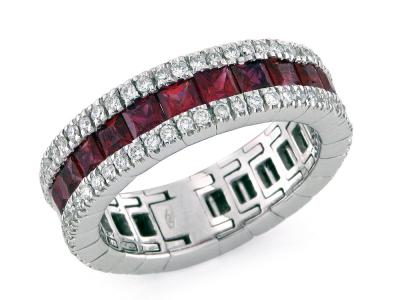 Anello Eternity Oro Bianco con  Diamanti e Rubini