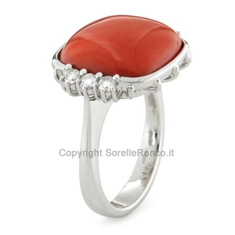 ANELLO IN ORO BIANCO DIAMANTI E CORALLO ROSSO
