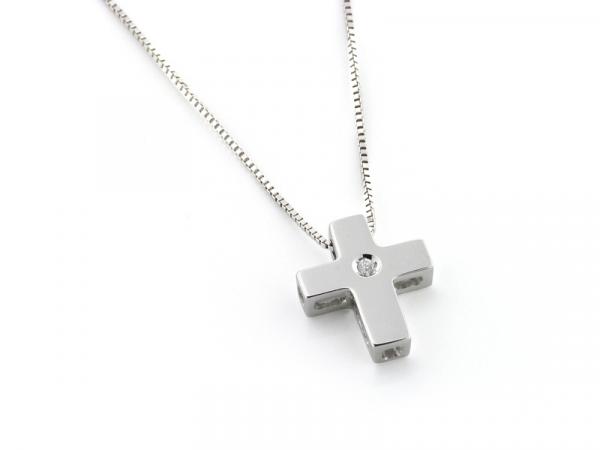 CF00244 - Collana con Pendente Croce Oro Bianco e Diamante