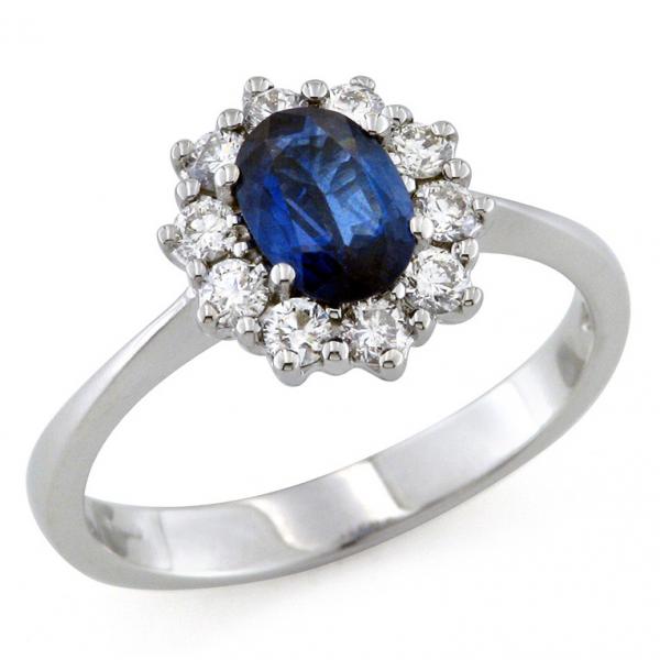 CF00274 - Anello in Oro Diamanti e Zaffiro 7x5mm