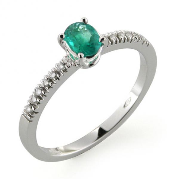 CF00280 - Anello Oro Bianco Diamanti e Smeraldo