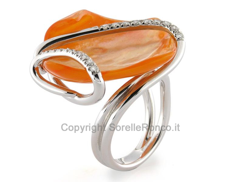 ANELLO ORO DIAMANTI E MADREPERLA ARTIGIANALE 