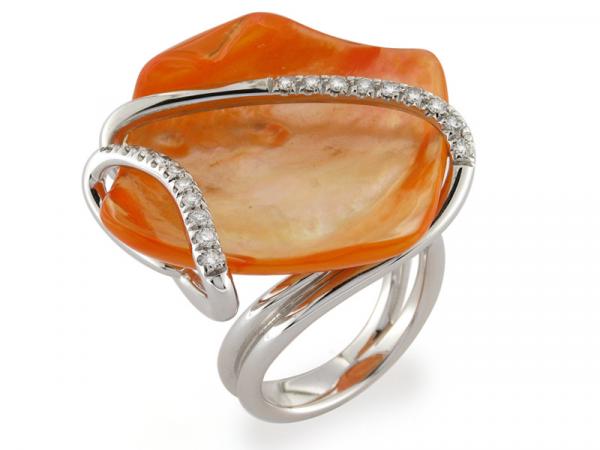 CF00346 - Anello Oro Diamanti e Madreperla Artigianale 