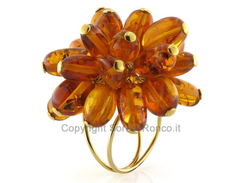 ANELLO ORO OVALI DI AMBRA PENDENTI 