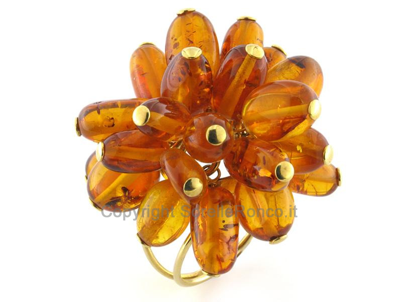 ANELLO ORO OVALI DI AMBRA PENDENTI 