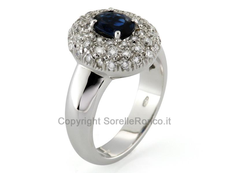 ANELLO ORO BIANCO ZAFFIRO E DIAMANTI 