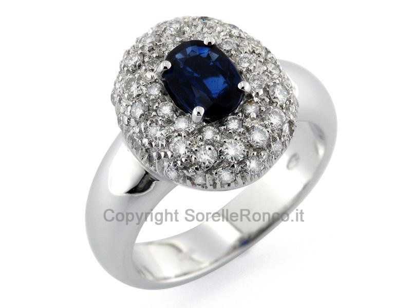 ANELLO ORO BIANCO ZAFFIRO E DIAMANTI 