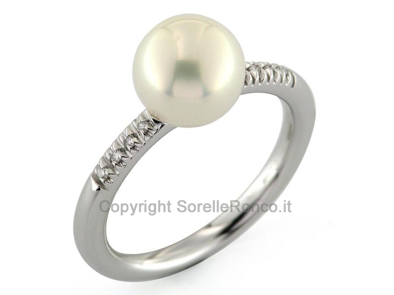ANELLO CON PERLA E DIAMANTI ORO BIANCO