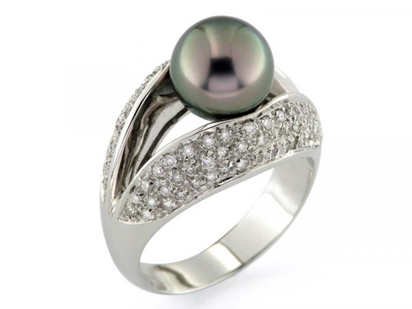CF00501 - Anello con Perla Nera in Oro e Diamanti