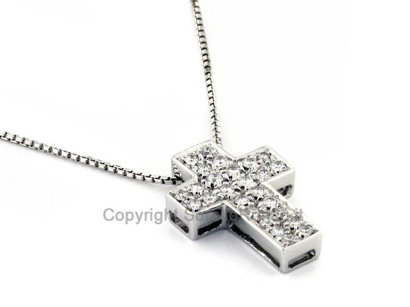COLLANA CROCE ORO E DIAMANTI CT. 0.39